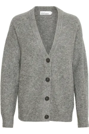 Karen by Simonsen Strik, Dame, Grå, S, Uld, Lang Cardigan i Opal Melange