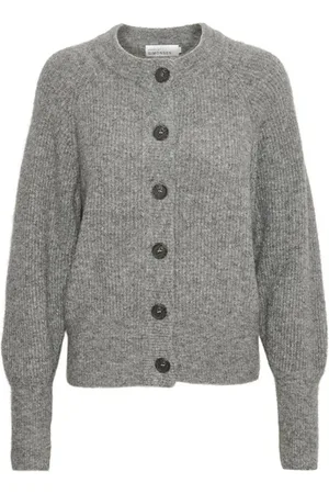 Karen by Simonsen Strik, Dame, Grå, L, Uld, Kort Cardigan Opal Melange