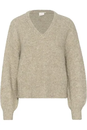 Kaffe Strik, Dame, , 2XL, Uld, Fjergrå Melange Strik Trøje