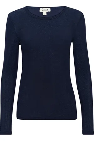 Soaked in Luxury Top, Dame, Blå, XS, Glimmertop Rund Hals Langærmet Night Sky
