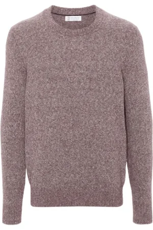 Brunello Cucinelli Strik, Herre, Lilla, XL, Bomuld, Strikket Crew Neck Sweater