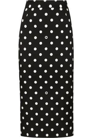 Dolce & Gabbana Nederdel, Dame, Sort, M, Polkaprikker Silke Blyant Nederdel