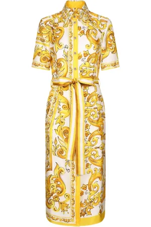 Dolce & Gabbana Kjole, Dame, Gul, XS, Majolica Print Silkekjole