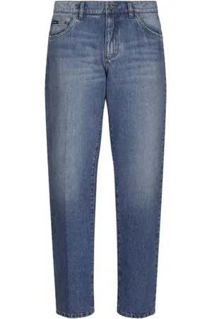 Dolce & Gabbana Jeans, Herre, Blå, XL, Denim, Blå Denim Straight-Leg Jeans Whiskering