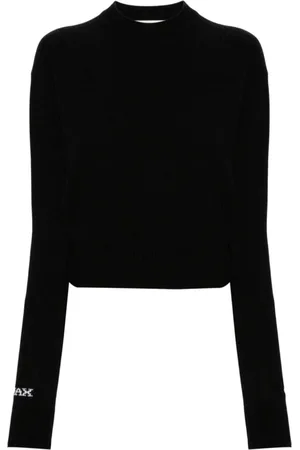 Sportmax Strik, Dame, Sort, M, Uld, Sort Strik Logo Sweater
