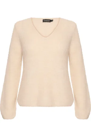 Soaked in Luxury Strik, Dame, , M, Uld, Sandshell V-Neck Jumper med Pufærmer