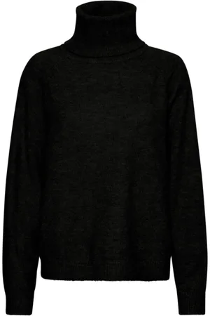Saint Tropez Strik, Dame, Sort, XL, Uld, Sort Rollneck Pullover Sweater