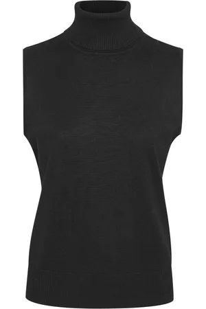 Saint Tropez Strik, Dame, Sort, L, Uld, Sort Strik Rullekrave Vest
