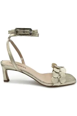 HALMANERA Sko, Dame, Grå, 37 EU, Læder, Platin Læder Sandal 50mm Hæl