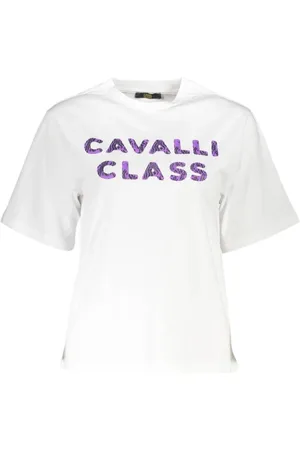 Roberto Cavalli Top, Dame, Hvid, S, Bomuld, Elegant hvid bomulds T-shirt med designerprint