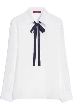 Max Mara Bluser & Skjorter, Dame, Hvid, XS, Silkebluse med sløjfe