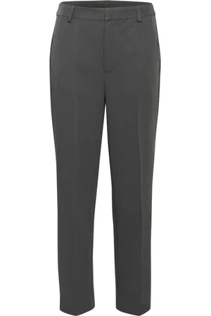 Kaffe Bukser, Dame, Grå, 2XL, Uld, Højtaljede Straight-Leg Lynlåsbukser Sort
