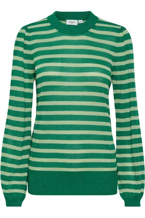 Saint Tropez Strik, Dame, Grøn, XL, Uld, Glitrende Pullover Sweater med Pufærmer