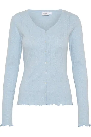Saint Tropez Strik, Dame, Blå, M, Uld, Heather Melange Cardigan Top