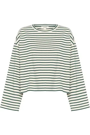 Soaked in Luxury Top, Dame, Grøn, 2XL, Uld, Stribet Boxy Tee Top Hvid Regnskov