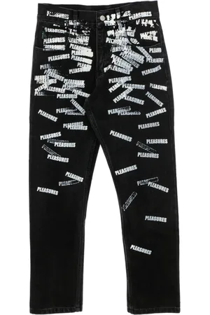 Pleasures Jeans, Herre, Sort, W38, Uld, Slim-Fit Logo Print Jeans