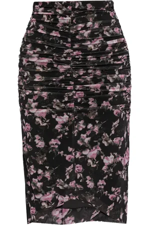 Ganni Nederdel, Dame, Sort, S, Nylon, Blomstret Ruffle Midi Nederdel