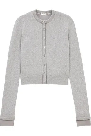 Saint Laurent Strik, Dame, Grå, S, Satin, Grå Sweater med Satin Kant