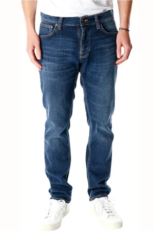 Nudie Jeans Jeans, Herre, Blå, W34 L30, Uld, Slim Straight Fit Jeans med Comfort Stretch