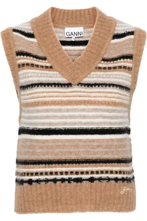 Ganni Strik, Dame, , M, Uld, Broderet Logo V-Hals Ærmeløs Sweater