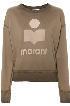 Isabel Marant Sweathshirts & Hoodies, Dame, , XS, Bomuld, Khaki Flocked Logo Crew Neck Sweater