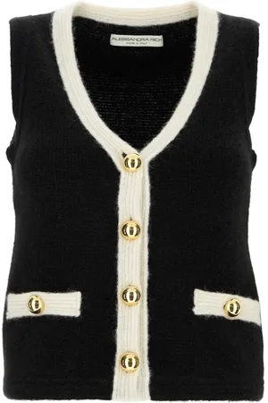 Alessandra Rich Strik, Dame, Sort, 2XS, Uld, Stilfuld Sort Alpaca Blend Vest