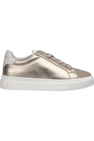 Alma en Pena Sko, Dame, Gul, 38 EU, Uld, Stilfulde Læder Sneakers med Rhinestone Detaljer