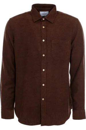 Portuguese Flannel Skjorte, Herre, Brun, M, Bomuld, Flannel Skjorte Klassisk Krave Oversized Fit