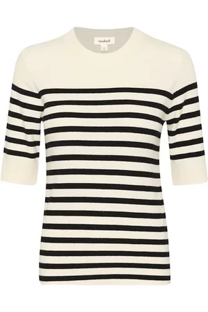 Soaked in Luxury Strik, Dame, Hvid, M, Uld, Stribet Tee Hvid Sort Stribe
