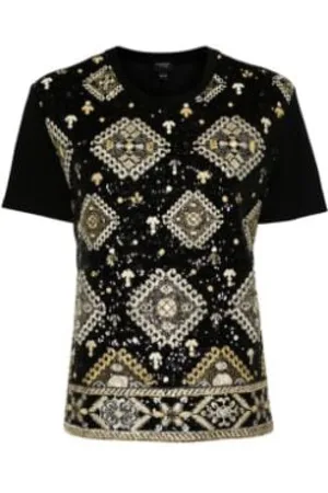 Giambattista Valli Top, Dame, Sort, S, Paillet Diamantmønster T-shirt