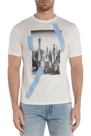 Armani Exchange Top, Herre, Hvid, 2XL, Bomuld, Trykt T-shirt - Hvid Rund Hals Kort Ærme