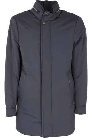 MOORER Frakke, Herre, Blå, 2XL, Uld, Blå Vinterfrakke Høj Krave Lynlås Foran