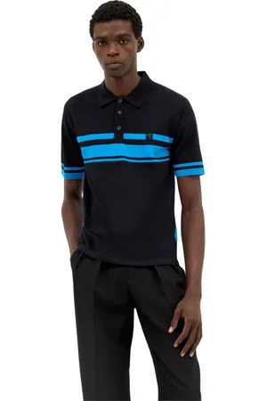 WALES BONNER Top, Herre, Blå, L, Uld, Stribet uldstrikket poloshirt