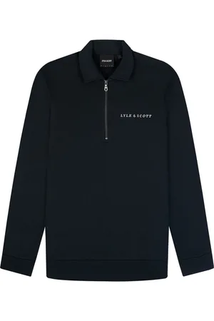 Lyle & Scott Top, Herre, Blå, XS, Bomuld, Broderet sweatshirt med krave