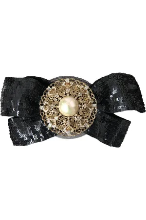 Dolce & Gabbana Tilbehør, unisex, Sort, ONE SIZE, Sort Paliet Perle Håndlavet Broche Hårnål