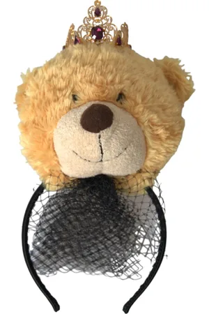 Dolce & Gabbana Tilbehør, Dame, Brun, ONE SIZE, Uld, Brun Teddybjrn Guld Krone Hovedbnd Diadem