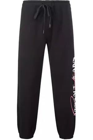 VERSACE Bukser, Herre, Sort, L, Bomuld, Sort Bomuldsbukser med Broderet Logo