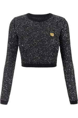 Elisabetta Franchi Strik, Dame, Sort, S, Uld, Stilfuld Strik Top