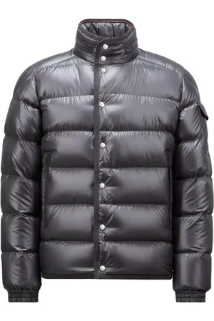 Moncler Jakke, Herre, Grå, XL, Uld, Kort Dunjakke med Uldkant