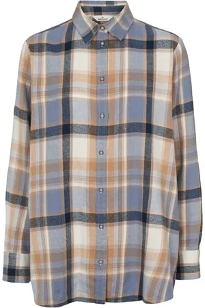 Basicapparel Bluser & Skjorter, Dame, Flerfarvet, XL, Bomuld, Oversized Ternet Skjorte - Sky Captain