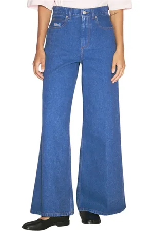 Marni Jeans, Dame, Blå, S, Bomuld, Wide-leg Logo Patch Jeans