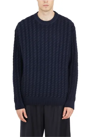 BARENA Strik, Herre, Blå, L, Flet Crew Neck Sweater