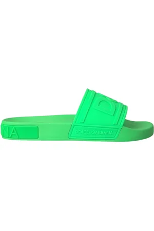 Dolce & Gabbana Sko, Herre, Grøn, 44 EU, Læder, Grøn Læder Slide Sandaler Strandtøj Sko
