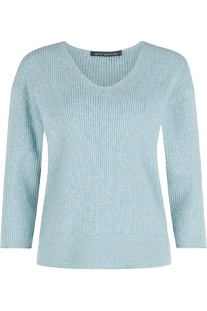 Betty Barclay Strik, Dame, Blå, 4XL, Uld, V-hals Finstrik Pullover