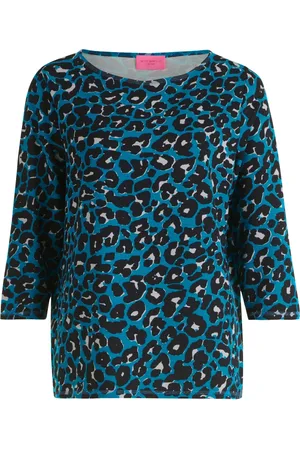 Betty Barclay Top, Dame, Blå, L, Blomstret Sweatshirt med U-båd Halsudskæring