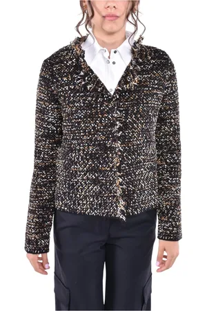 KANGRA CASHMERE Strik, Dame, Sort, XS, Uld, Uldstrik Cardigan Sort/Hvid/Guld