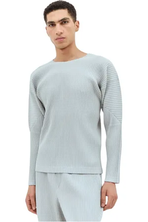 Issey Miyake Top, Herre, Grå, XL, Uld, Plisseret langærmet top