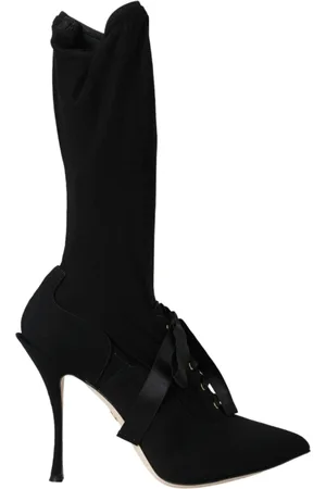 Dolce & Gabbana Sko, Dame, Sort, 38 EU, Læder, Sorte Stiletto Hæle Mid Calf Støvler