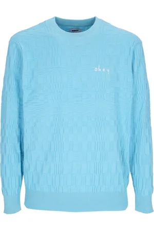 Obey Strik, Herre, Blå, XL, Bomuld, Himmelblå Crewneck Sweater Letvægts Bomuld