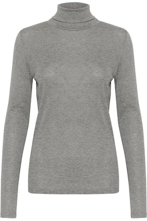 Soaked in Luxury Top, Dame, Grå, XS, Uld, Rollneck Top Grå Melange Langærmet